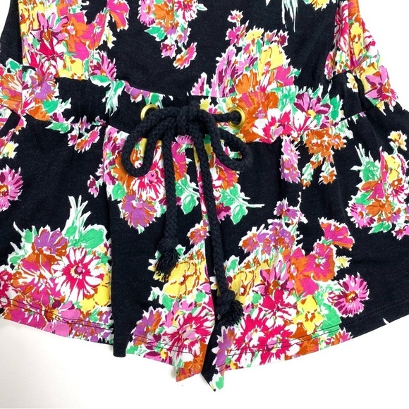 TOPSHOP Floral Print Cut Back Waist Belt Sleeveless Jersey Romper In Black - Picture 6 of 9
